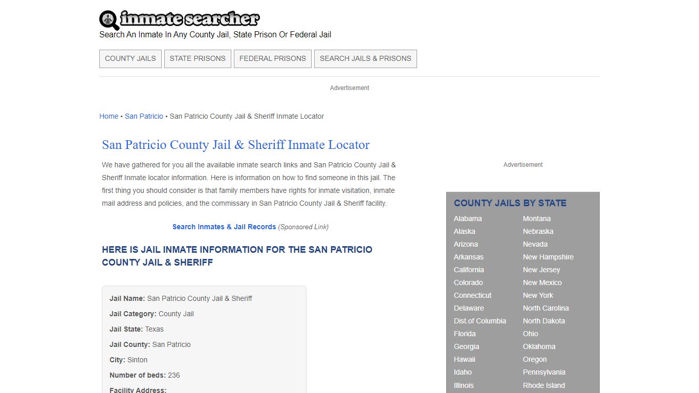 San Patricio County Jail & Sheriff Inmate Locator - Inmate Searcher